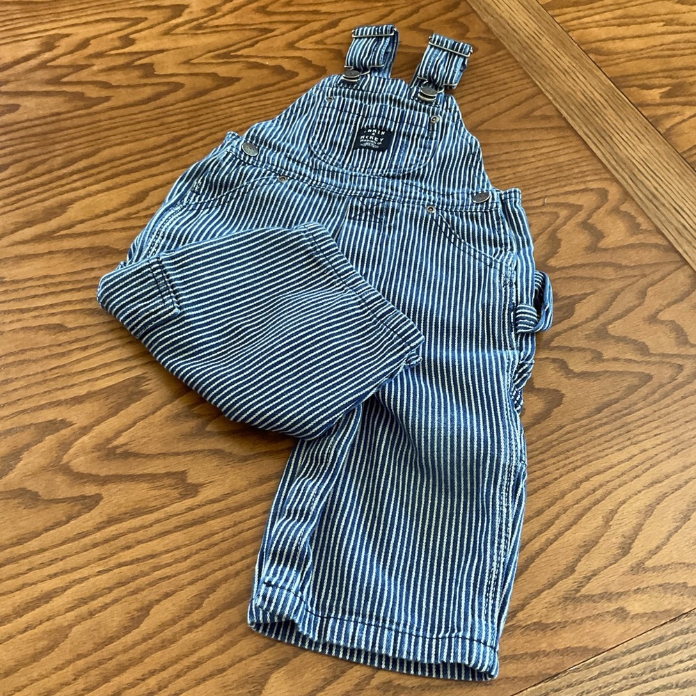 Larkin McKey Key Denim Railroad Striped Overalls, Sz 12 Mos.